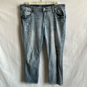 Kut from the Kloth light wash straight leg lightly distressed crop jeans, size 8